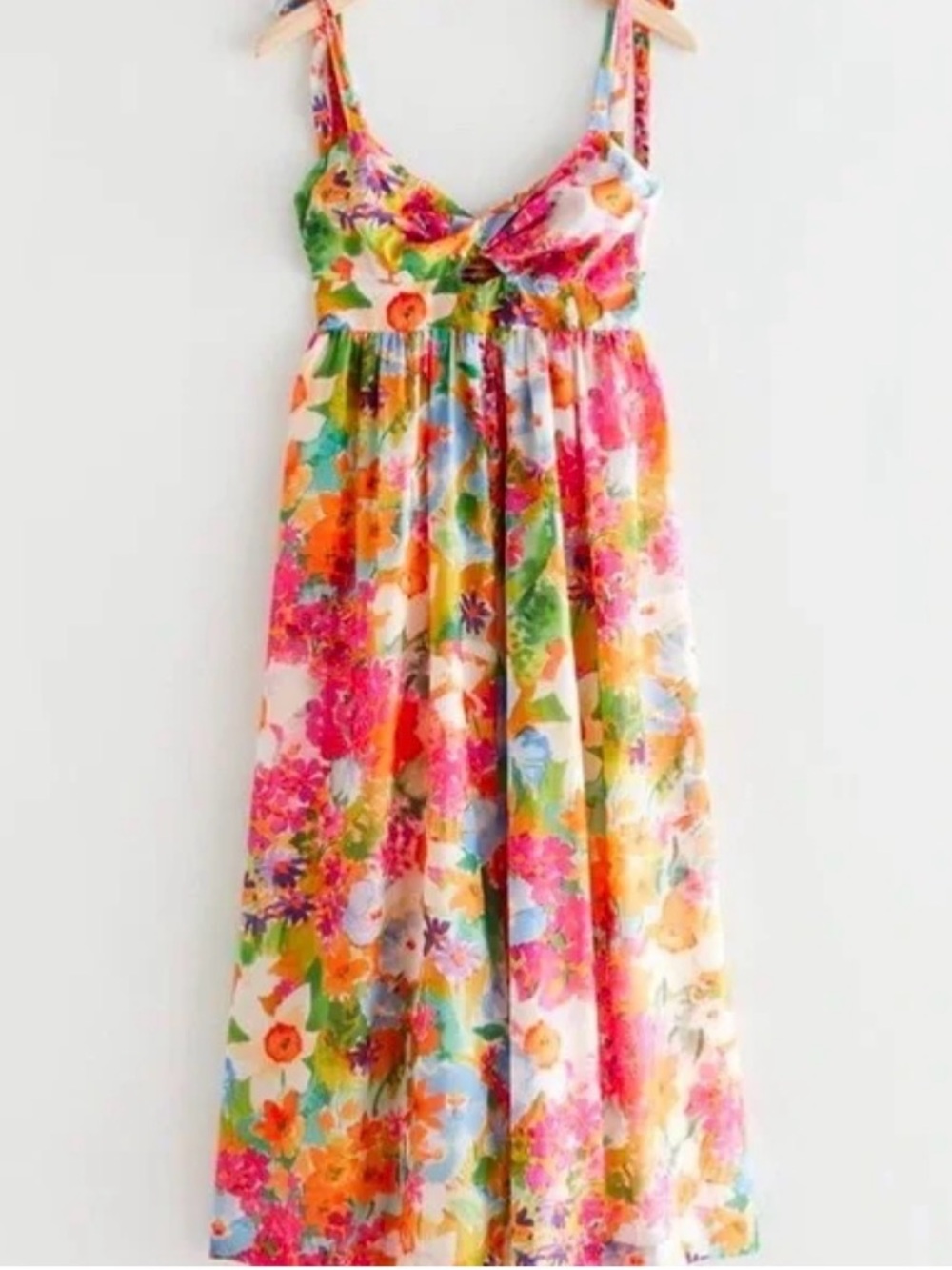 & Other Stories Multicolor Floral Midi Dress in Pink, Orange, Green, Blue - Picture 4 of 10